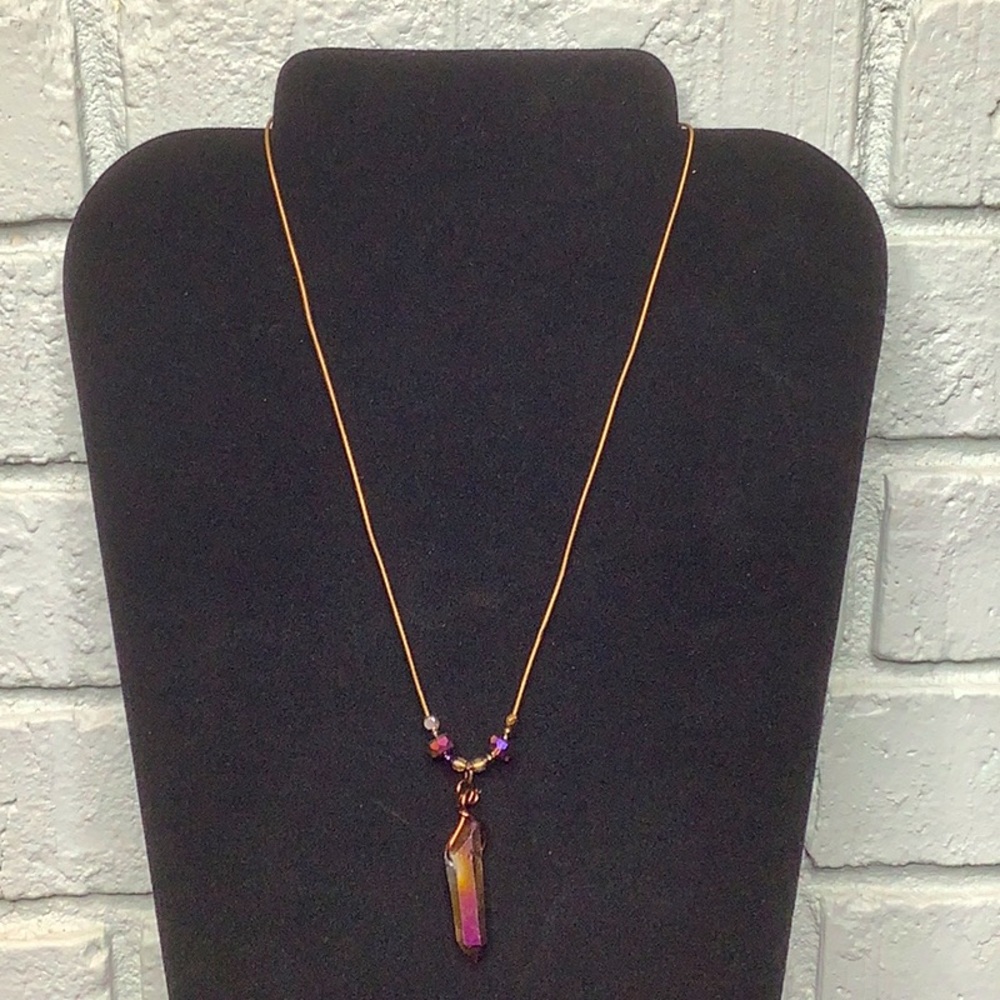 Hand Crafted Boho Electroplated Quartz And Crystal Bead Necklace NEW
